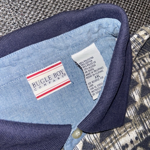 90s Bugle Boy Men's Geometric Pattern Shirt - Blue and Gray - Picture 4 of 5